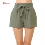LINEN TIE-FRONT HIGH PAPERBAG WAIST WOVEN PULL-ON SHORTS