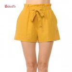 LINEN TIE-FRONT HIGH PAPERBAG WAIST WOVEN PULL-ON SHORTS