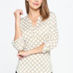 FDY Chain Printed Henley Necked Blouse with Rollable 3/4 Sleeves and a Pocket