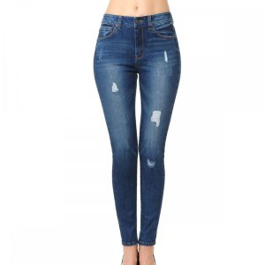 HIGH-RISE DESTRUCTED PEBBLE WASHED SKINNY JEANS