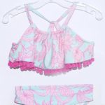 Flower Printed Blue & Pink Girls 2pc Swimsuit
