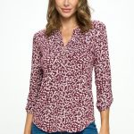 Cupro Ditsy Flower Printed Rollable 3/4 Sleeved Henley V-Necked Blouse