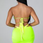 Venechia print halter neck bikini set W/mini Ruched Skirt Neon Lime