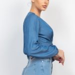 Front Twisted Long Sleeve Denim Top