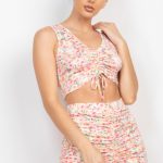 Ditsy Floral Ruching Crop Top & Skirts Set