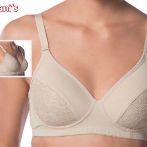 Non-wire bra, half cup with contrasting finish lace and smooth cup, Support slim Side Rods, and wide straps