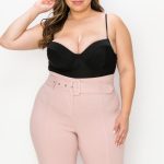 Belted Solid Plus-Size Pants