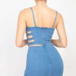 Side Cutouts Denim Cami Top & Zippered Skirts Set