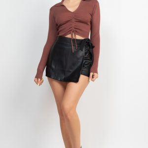 Ribbon Wrapped Faux Leather Skort