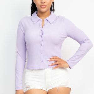 Button Front Knitted Long Sleeve Top