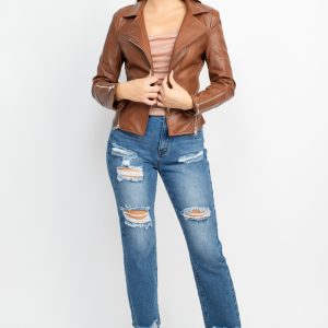 Faux Leather Zippered Rider Jacket