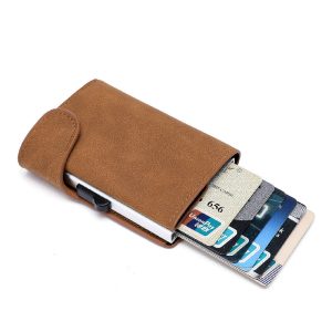 Leather Card Holder Wallet RFID W/Button